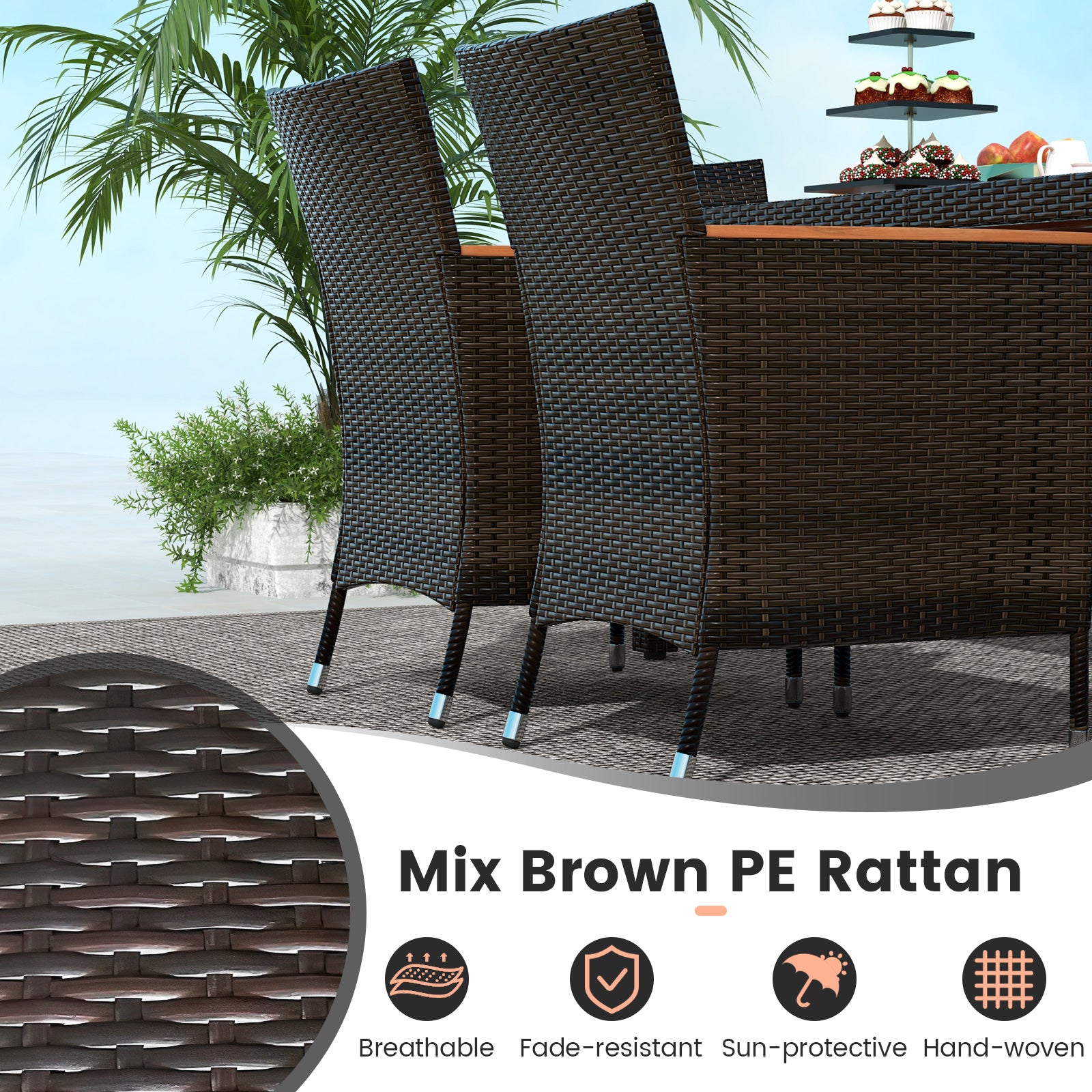 7 Pieces Garden Dining Patio Rattan Set with Cushions for Backyard, Brown Patio Dining Sets at Gallery Canada