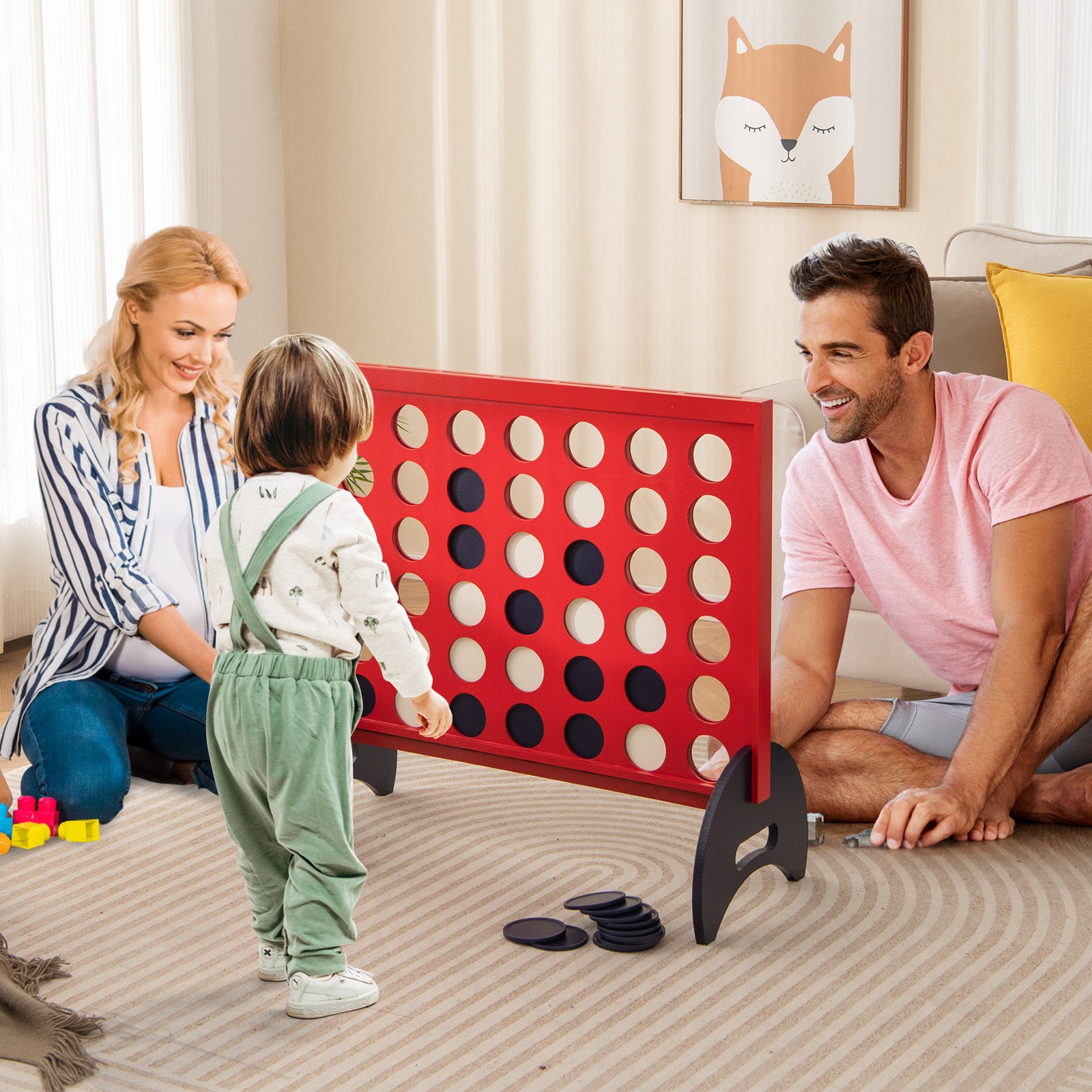 Wooden 4-in-a-row Game Set with 42 PCS Chips and 600D Oxford Fabric Carrying Bag, Red Lawn Games at Gallery Canada