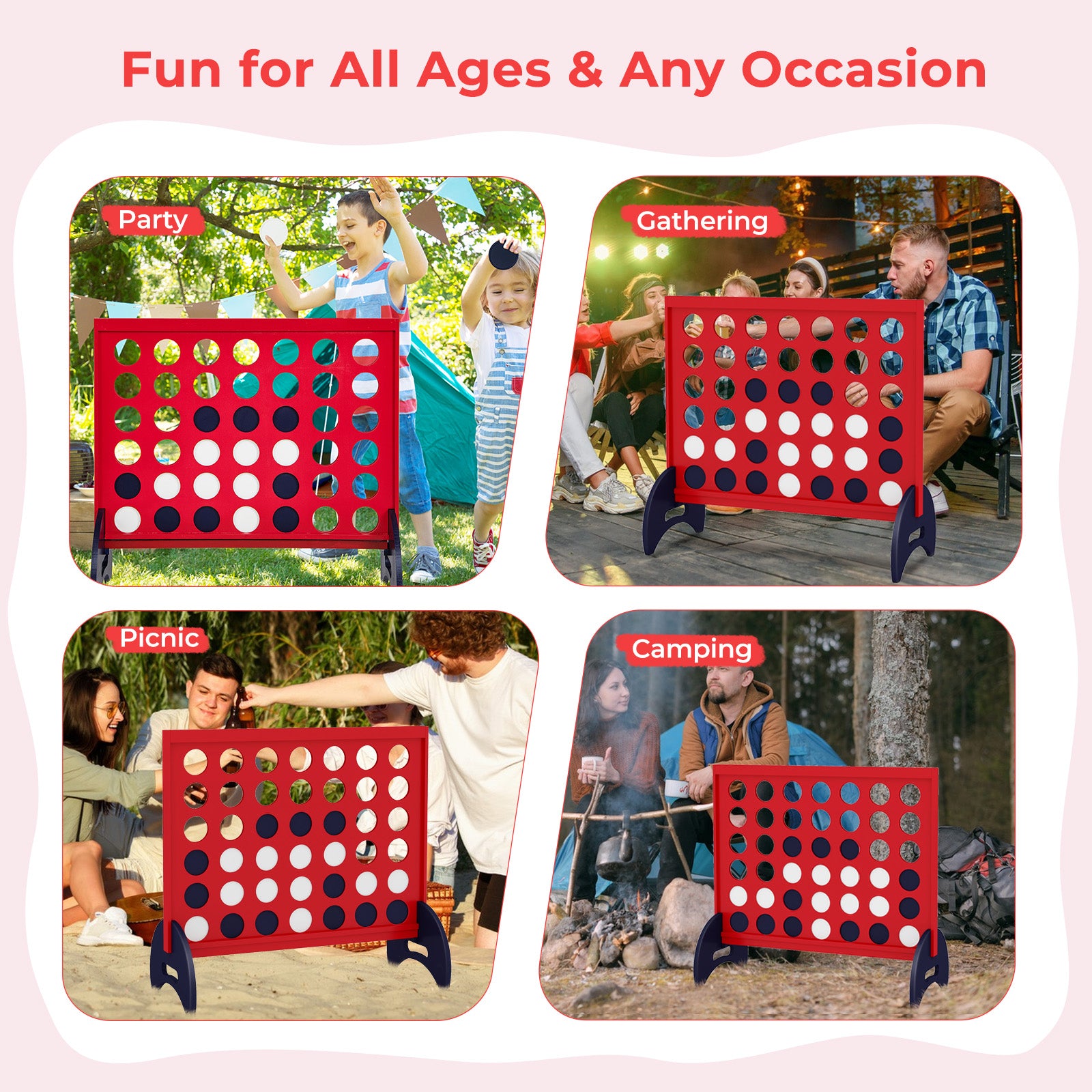 Wooden 4-in-a-row Game Set with 42 PCS Chips and 600D Oxford Fabric Carrying Bag, Red Lawn Games at Gallery Canada