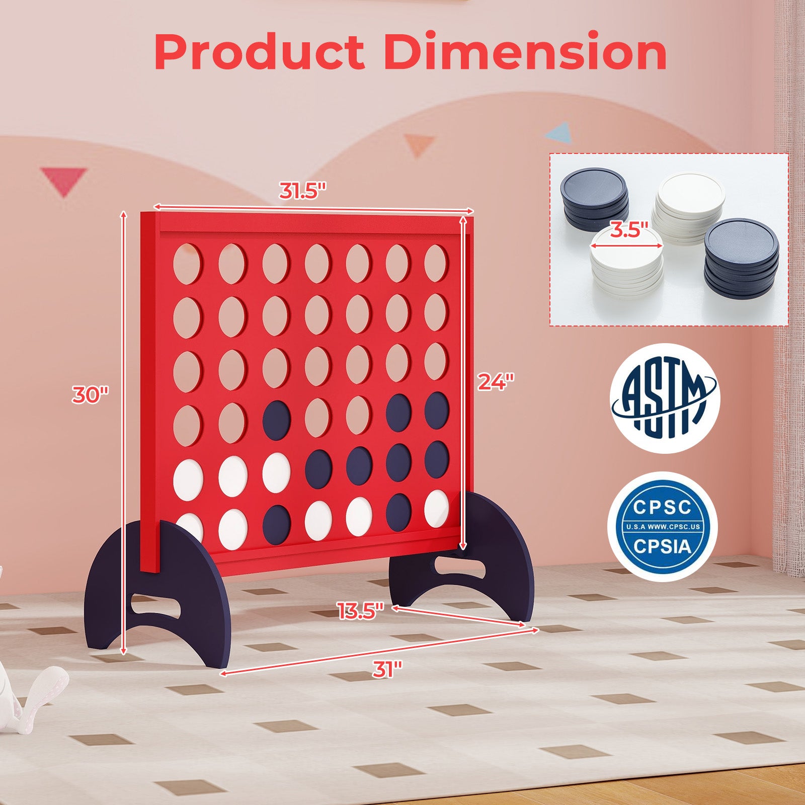 Wooden 4-in-a-row Game Set with 42 PCS Chips and 600D Oxford Fabric Carrying Bag, Red Lawn Games at Gallery Canada