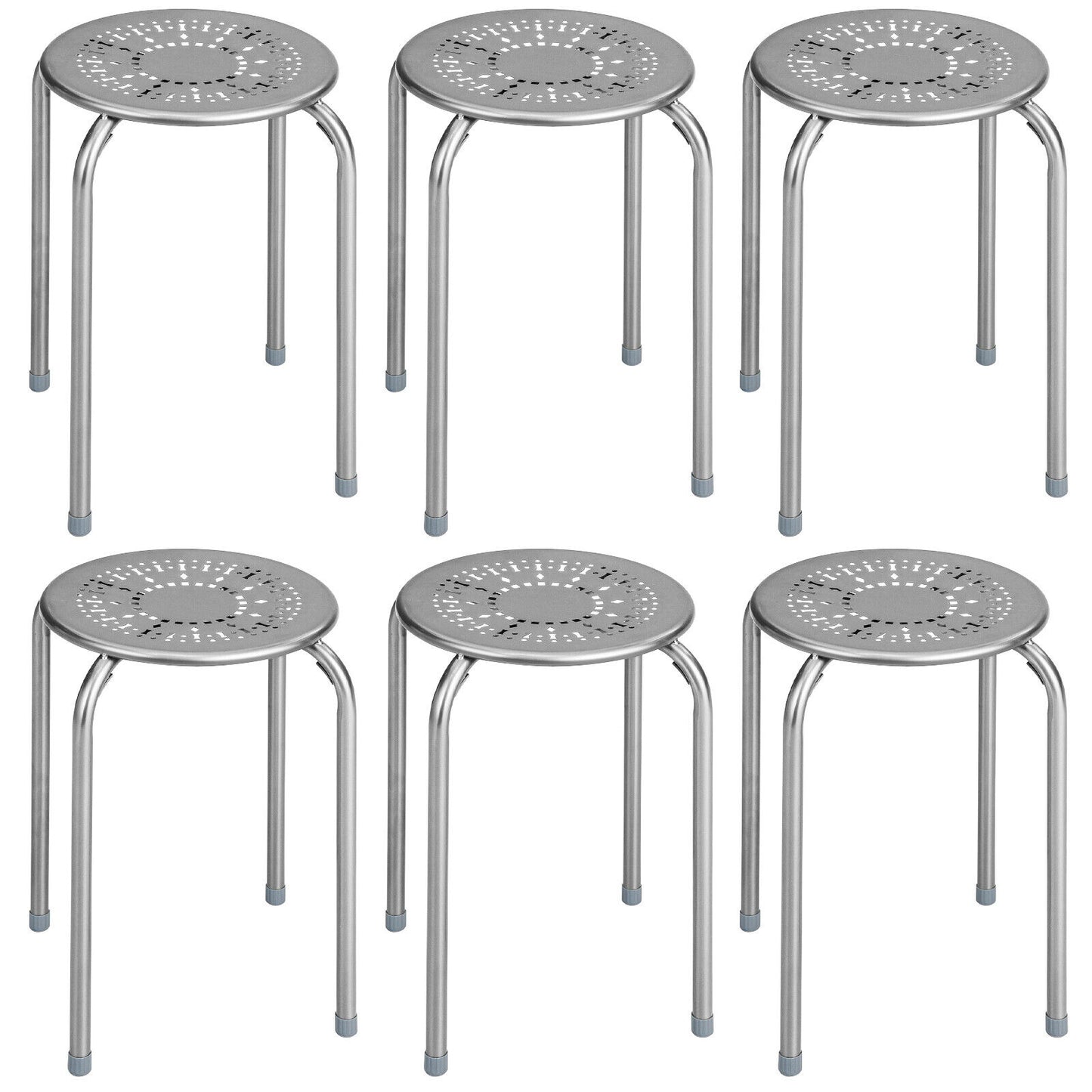 6-Pack Stackable Round Metal Stool Set, Daisy Design, Backless, Grey Dining Chairs Gray at Gallery Canada