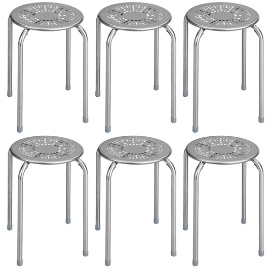 6-Pack Stackable Round Metal Stool Set, Daisy Design, Backless, Grey Dining Chairs Gray at Gallery Canada