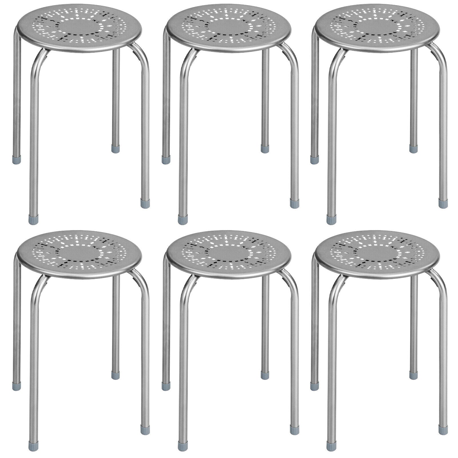 6-Pack Stackable Multifunctional Daisy Design Backless Round Metal Stool Set-Grey, Gray Dining Chairs at Gallery Canada