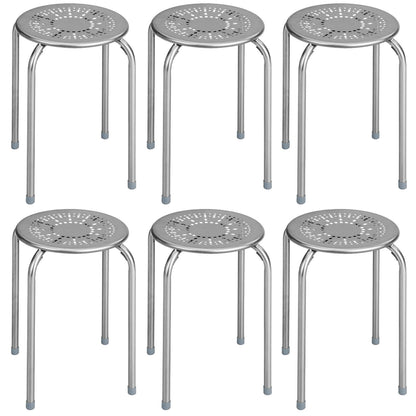 6-Pack Stackable Multifunctional Daisy Design Backless Round Metal Stool Set-Grey, Gray Dining Chairs at Gallery Canada