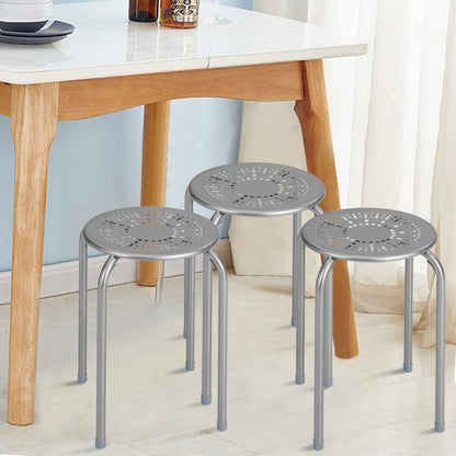 6-Pack Stackable Multifunctional Daisy Design Backless Round Metal Stool Set-Grey, Gray Dining Chairs at Gallery Canada