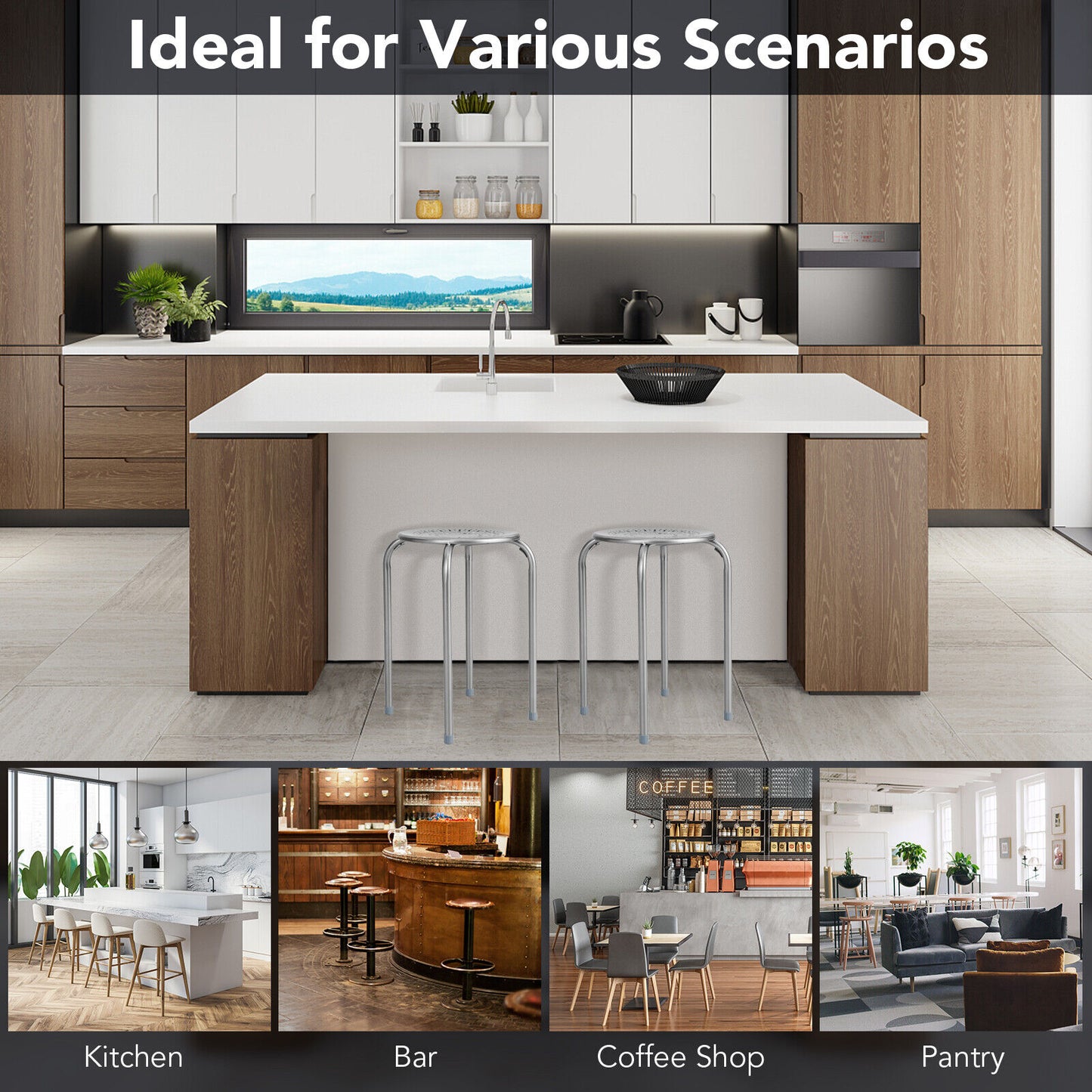 6-Pack Stackable Multifunctional Daisy Design Backless Round Metal Stool Set-Grey, Gray Dining Chairs at Gallery Canada