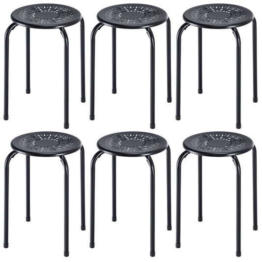 Set of 6 Stackable Multifunctional Daisy Design Backless Round Metal Stool Set, Black Dining Chairs Black at Gallery Canada