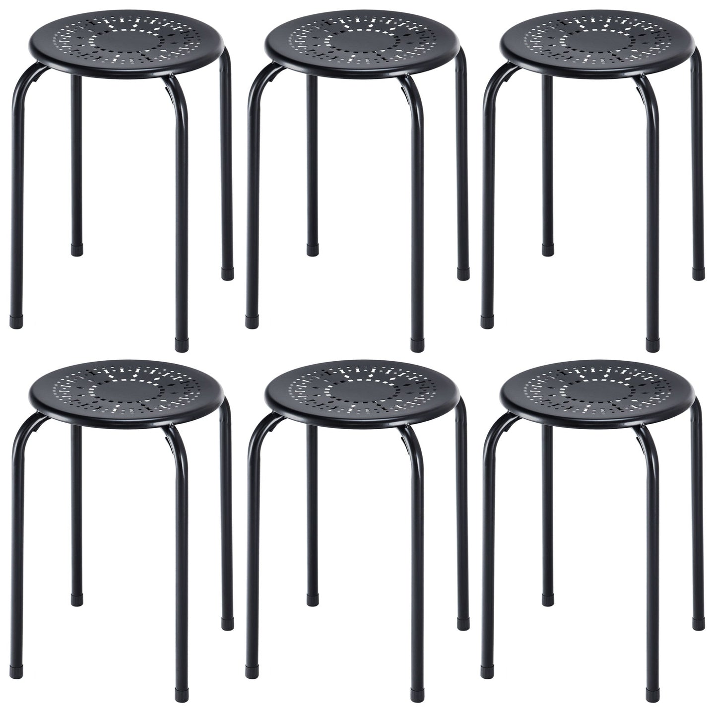 Set of 6 Stackable Multifunctional Daisy Design Backless Round Metal Stool Set, Black Dining Chairs at Gallery Canada