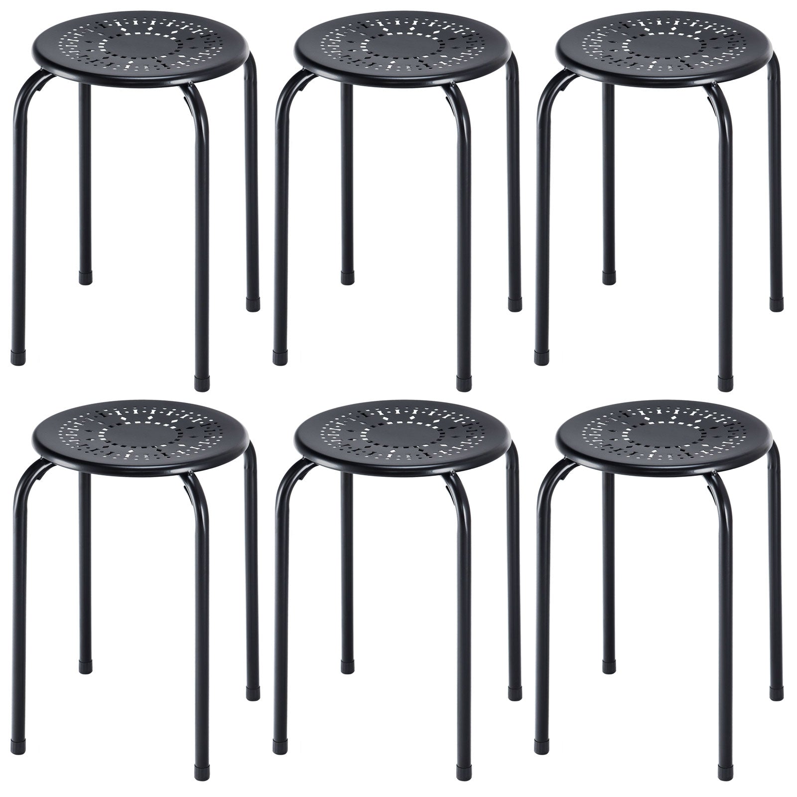 Set of 6 Stackable Multifunctional Daisy Design Backless Round Metal Stool Set, Black Dining Chairs at Gallery Canada