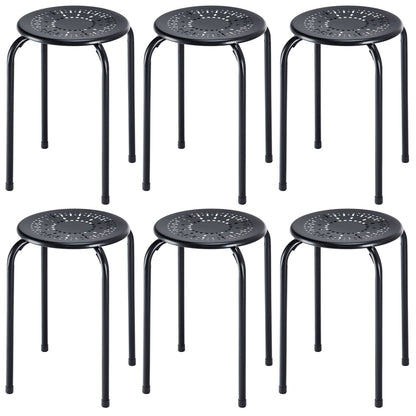 Set of 6 Stackable Multifunctional Daisy Design Backless Round Metal Stool Set, Black Dining Chairs at Gallery Canada