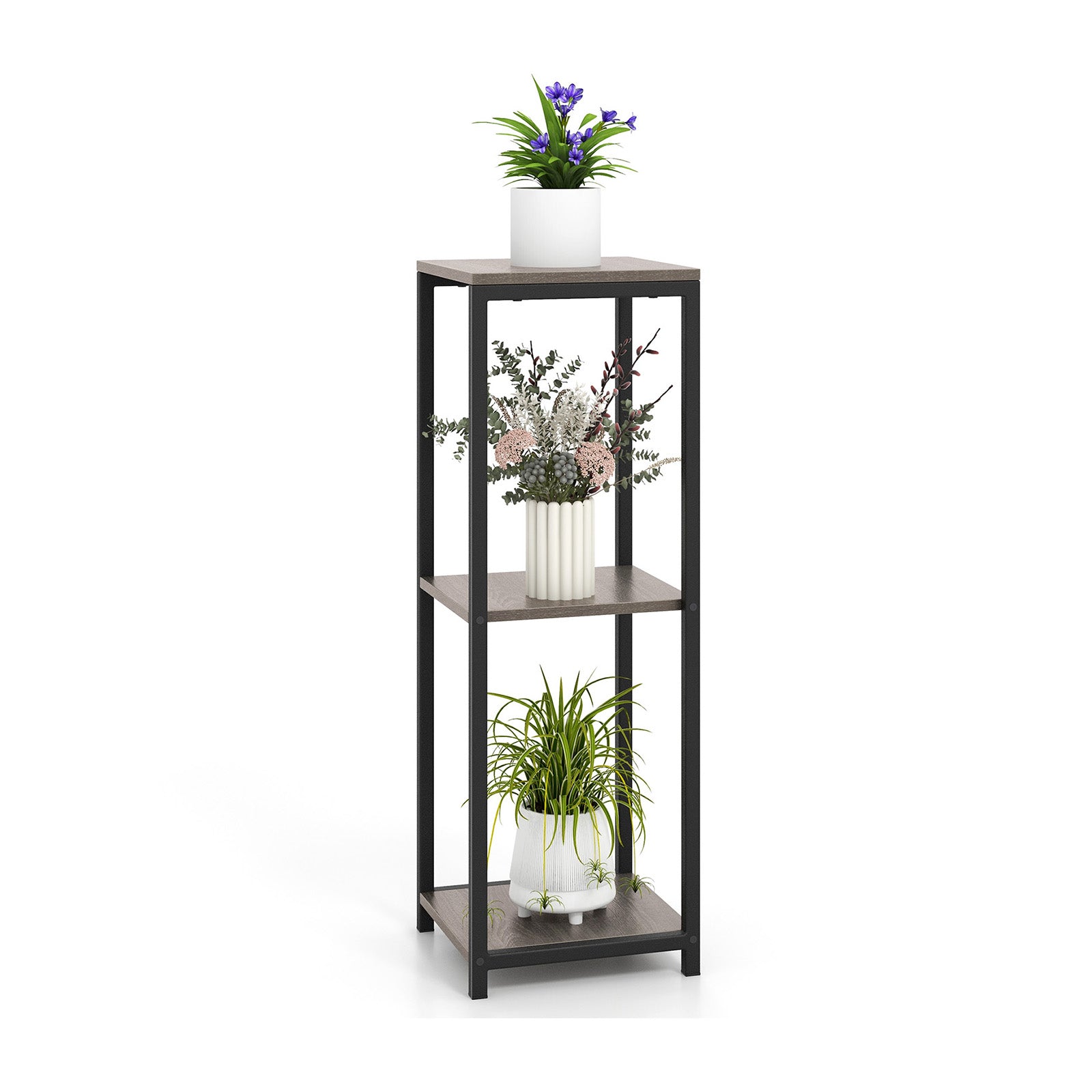3-Tier Tall Metal Plant Stand Corner Plant Holder with Anti-tipping Device, Black & Gray Plant Stands Black & Gray at Gallery Canada