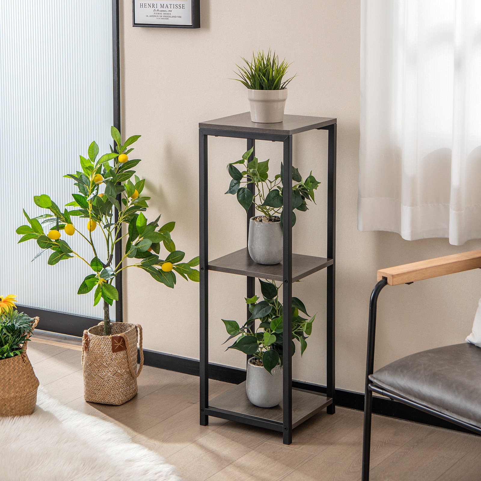 3-Tier Tall Metal Plant Stand Corner Plant Holder with Anti-tipping Device, Black & Gray Plant Stands at Gallery Canada