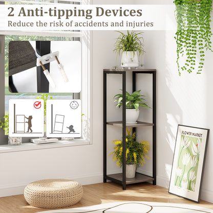 3-Tier Tall Metal Plant Stand Corner Plant Holder with Anti-tipping Device, Black & Gray Plant Stands at Gallery Canada