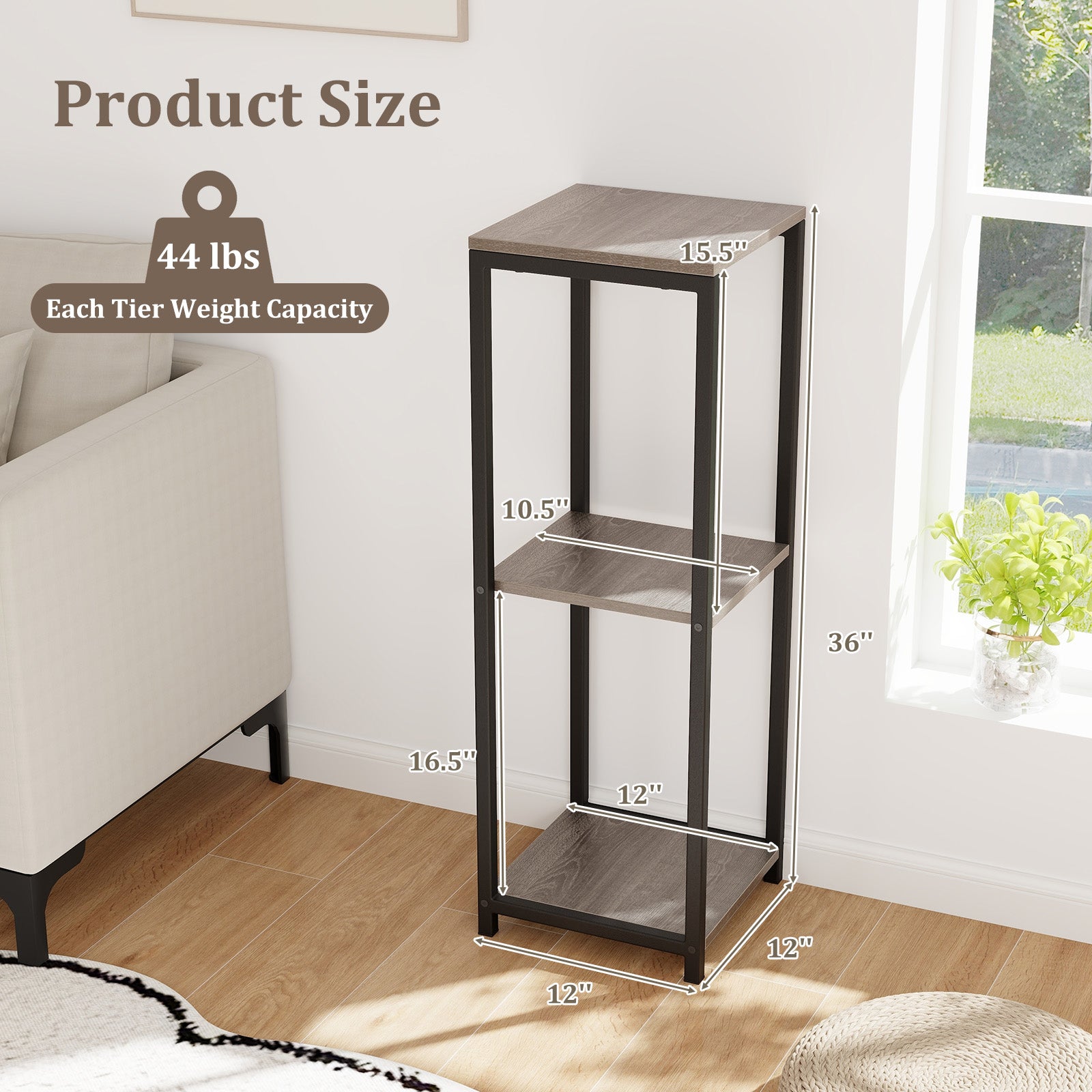 3-Tier Tall Metal Plant Stand Corner Plant Holder with Anti-tipping Device, Black & Gray Plant Stands at Gallery Canada