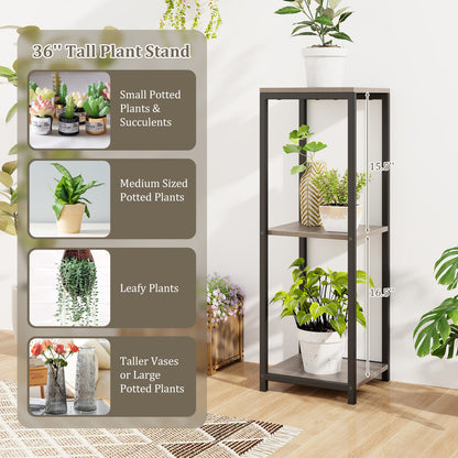 3-Tier Tall Metal Plant Stand Corner Plant Holder with Anti-tipping Device, Black & Gray Plant Stands at Gallery Canada