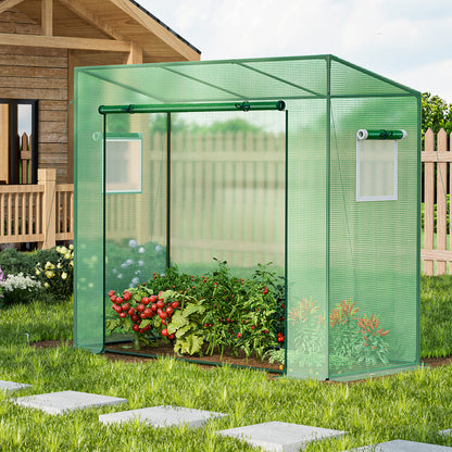Outdoor Portable Walk-in Greenhouse with PE Cover Heavy-Duty Metal Frame Roll-up Zipper Door, Green Greenhouses at Gallery Canada