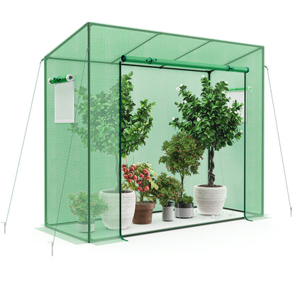Outdoor Portable Walk-in Greenhouse with PE Cover Heavy-Duty Metal Frame Roll-up Zipper Door, Green Greenhouses Green at Gallery Canada