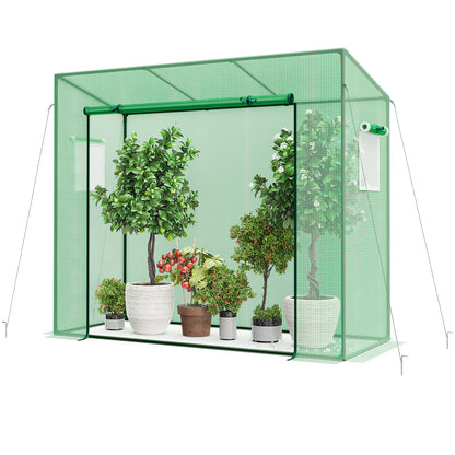 Outdoor Portable Walk-in Greenhouse with PE Cover Heavy-Duty Metal Frame Roll-up Zipper Door, Green Greenhouses at Gallery Canada
