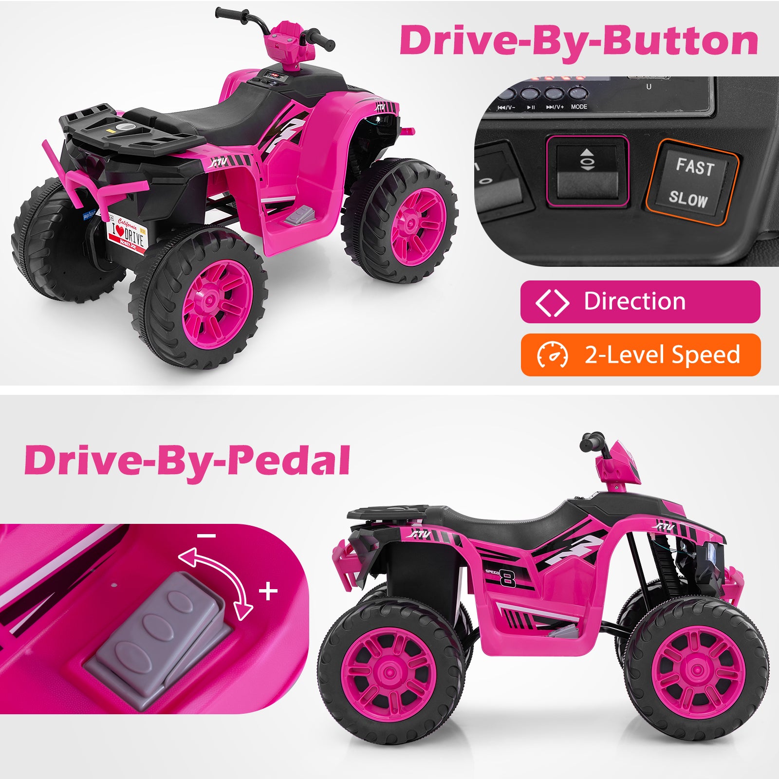 24V Kids Ride-On Electric ATV with Wireless Connection for Toddlers 3-8 Years Old, Pink Powered Ride On Toys at Gallery Canada