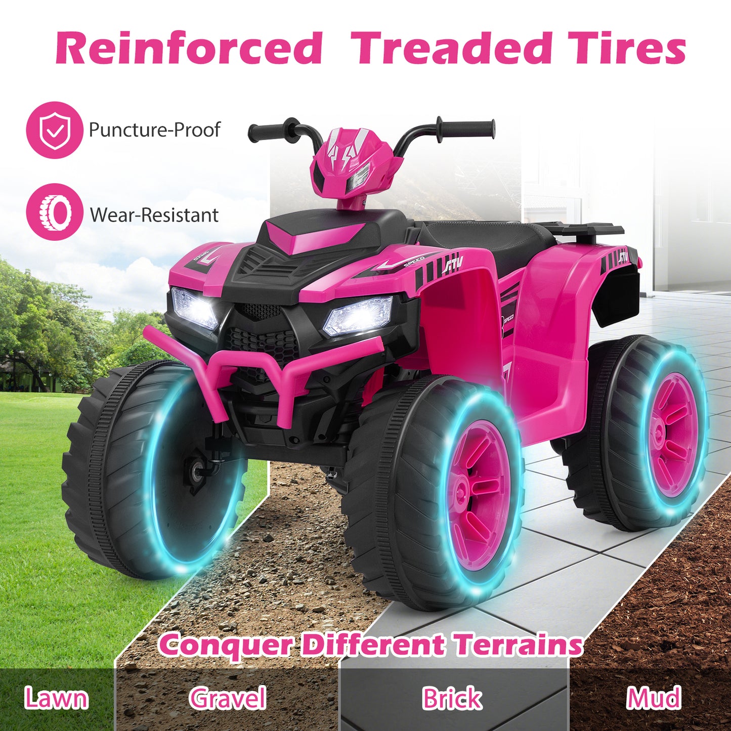 24V Kids Ride-On Electric ATV with Wireless Connection for Toddlers 3-8 Years Old, Pink Powered Ride On Toys at Gallery Canada