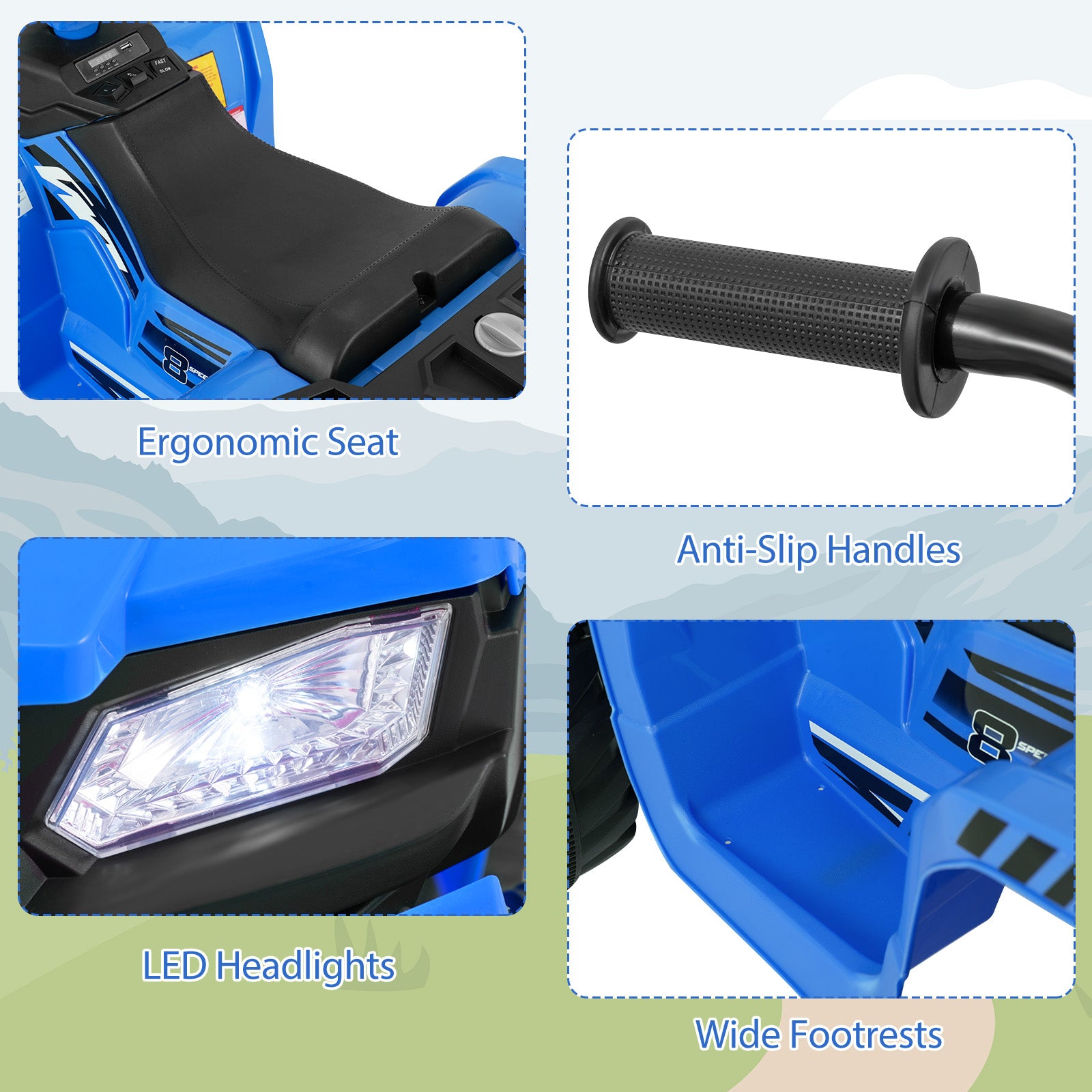 24V Kids Ride-On Electric ATV with Wireless Connection for Toddlers 3-8 Years Old, Blue Powered Ride On Toys at Gallery Canada