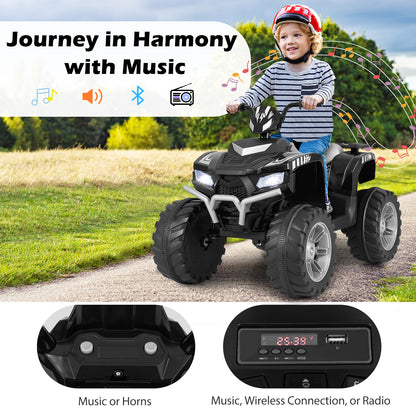 24V Kids Ride-On Electric ATV with Wireless Connection for Toddlers 3-8 Years Old, Black Powered Ride On Toys at Gallery Canada