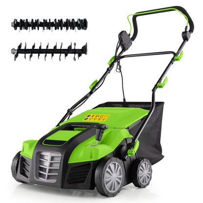 16-Inch Electric Lawn Dethatcher, Scarifier, Green Lawn Care Tools Green at Gallery Canada