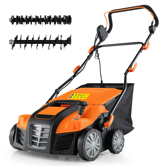 16-Inch Electric Lawn Dethatcher, Scarifier With Collection Bag, Orange Lawn Care Tools Orange at Gallery Canada