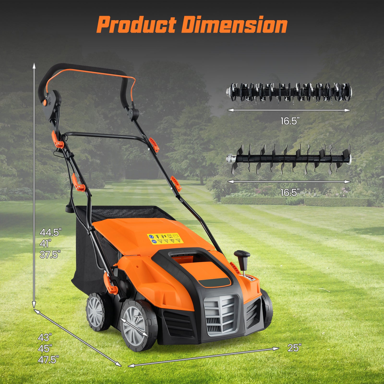 16-Inch Electric Lawn Dethatcher and Scarifier with Collection Bag, Orange Lawn Care Tools at Gallery Canada