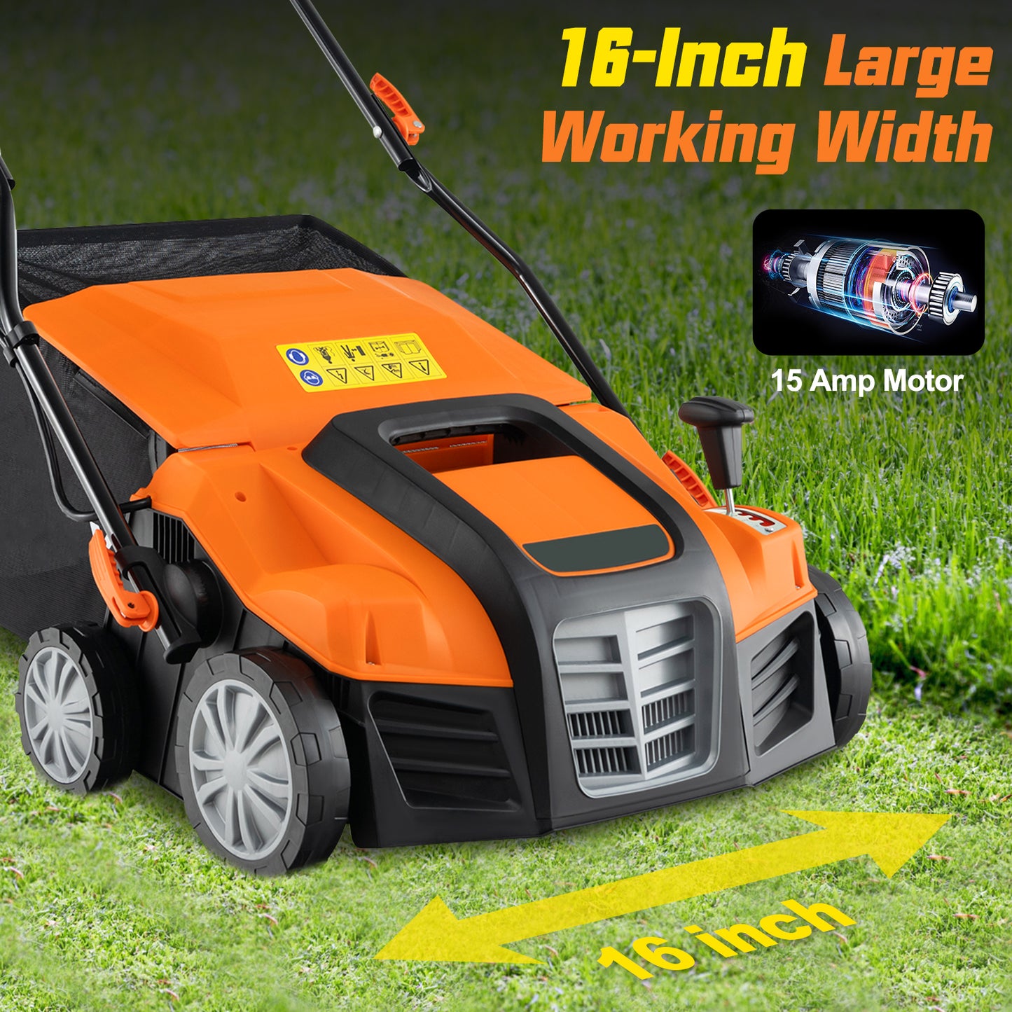 16-Inch Electric Lawn Dethatcher and Scarifier with Collection Bag, Orange Lawn Care Tools at Gallery Canada