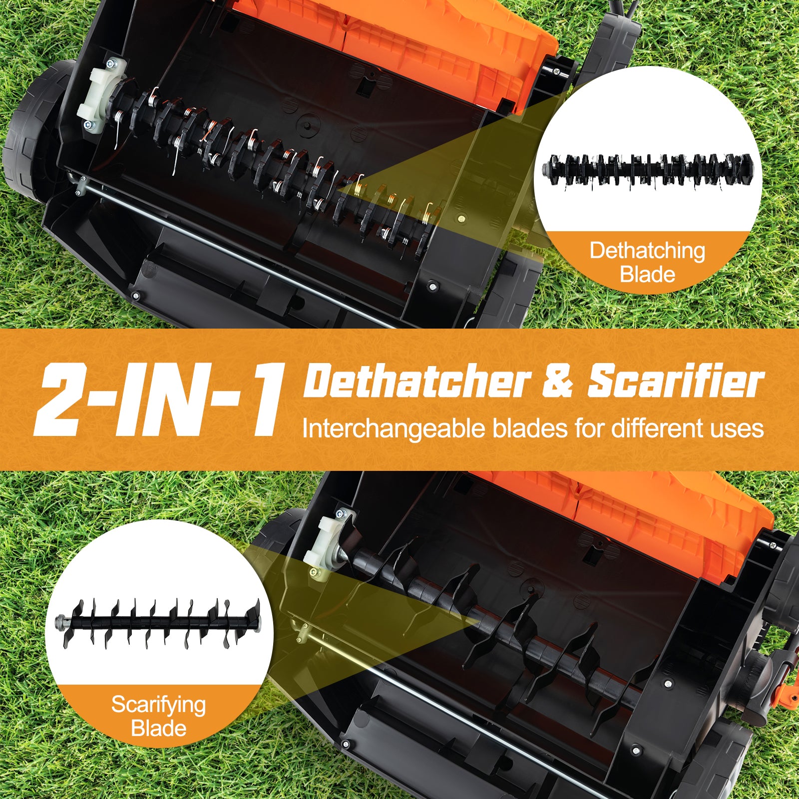 16-Inch Electric Lawn Dethatcher and Scarifier with Collection Bag, Orange Lawn Care Tools at Gallery Canada