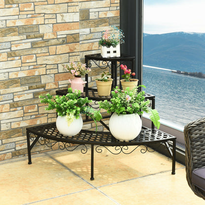 3 Tier Metal Corner Plant Display Rack, Black Plant Stands at Gallery Canada