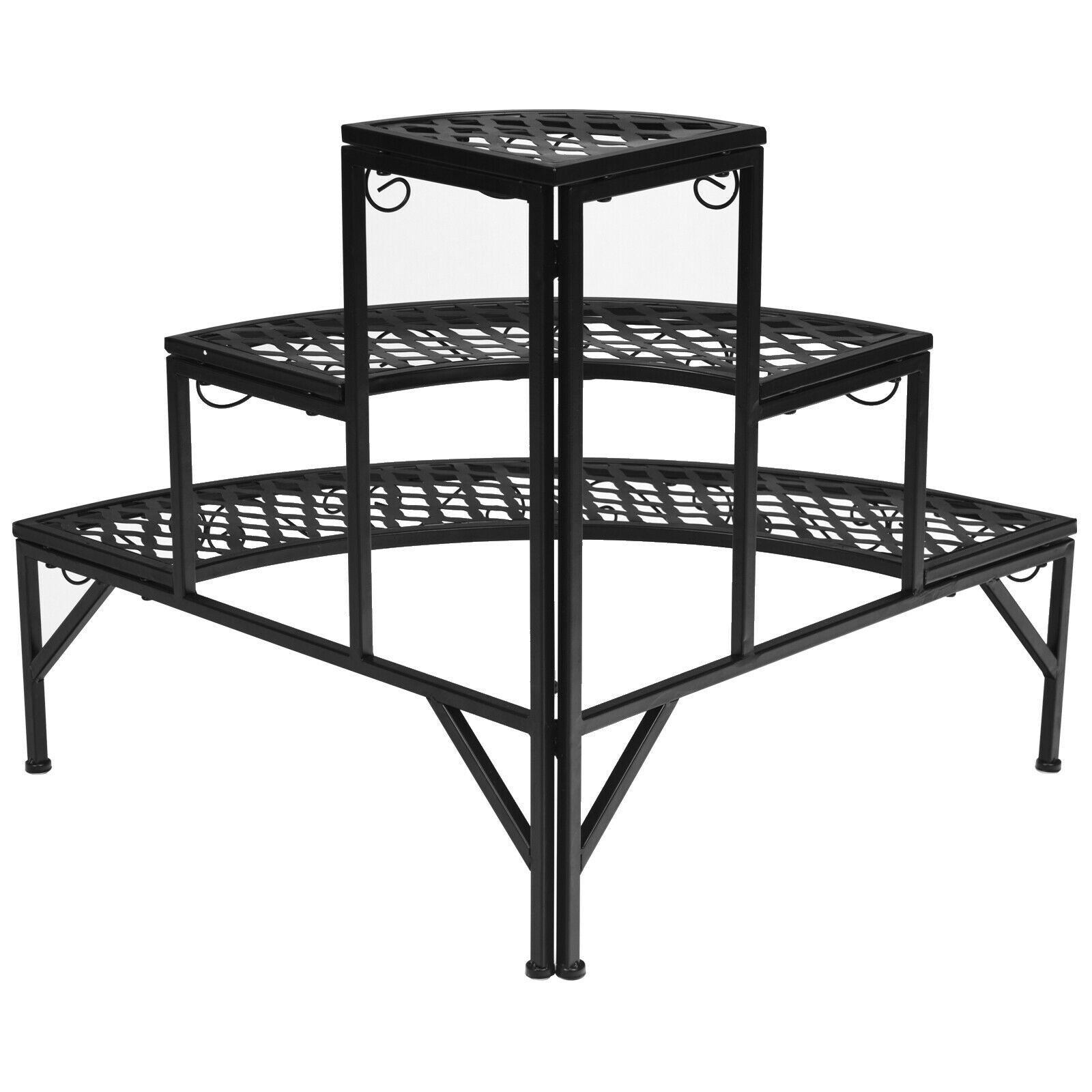 3 Tier Metal Corner Plant Display Rack, Black Plant Stands at Gallery Canada