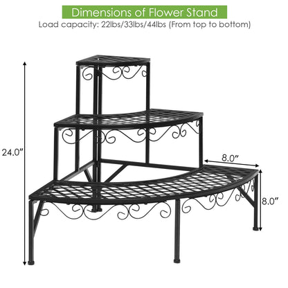 3 Tier Metal Corner Plant Display Rack, Black Plant Stands at Gallery Canada