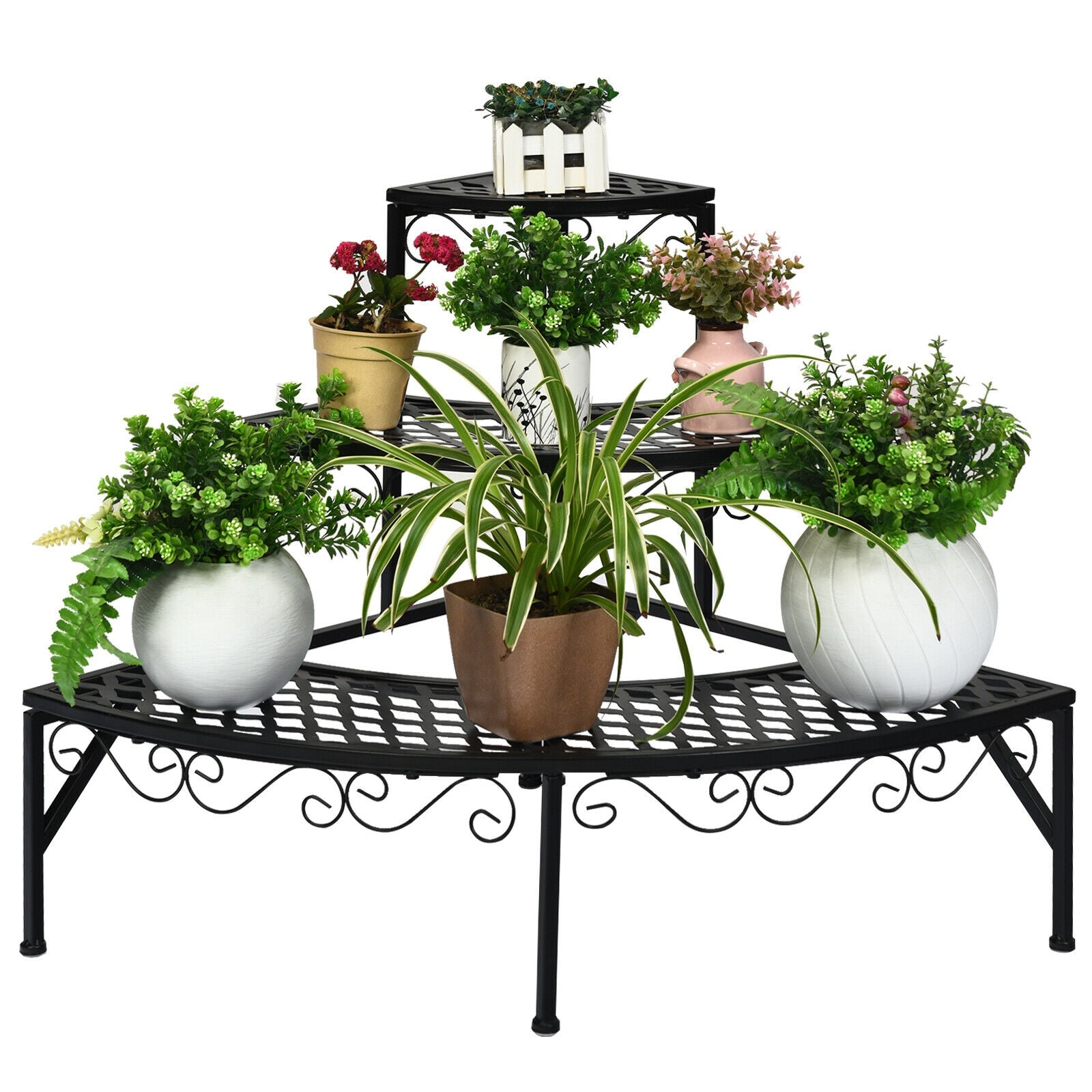3 Tier Metal Corner Plant Display Rack, Black Plant Stands at Gallery Canada