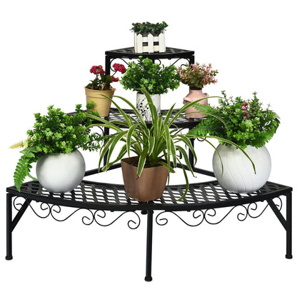 3 Tier Metal Corner Plant Display Rack, Black Plant Stands at Gallery Canada