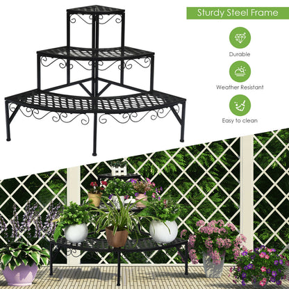 3 Tier Metal Corner Plant Display Rack, Black Plant Stands at Gallery Canada