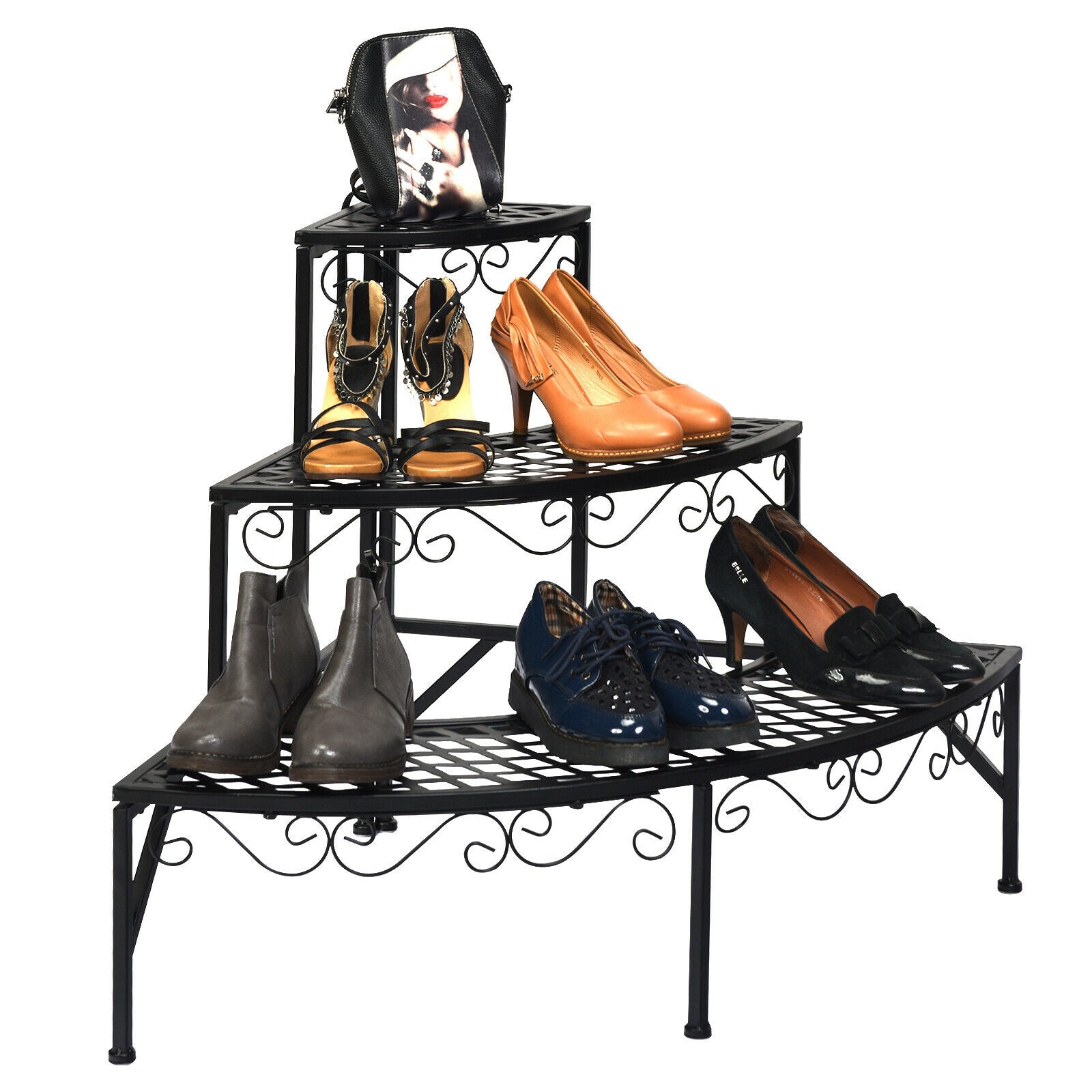 3 Tier Metal Corner Plant Display Rack, Black Plant Stands at Gallery Canada
