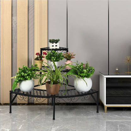 3 Tier Metal Corner Plant Display Rack, Black Plant Stands at Gallery Canada