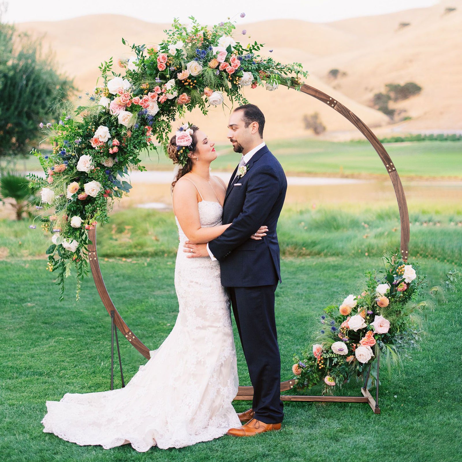 Wooden Wedding Arch Solid Wood Arbor Backdrop Stand for Wedding Ceremony-Round, Brown Outdoor Decor at Gallery Canada