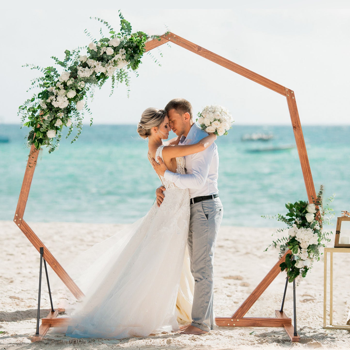 Wooden Wedding Arch Solid Wood Arbor Backdrop Stand for Wedding Ceremony-Heptagon Outdoor Decor at Gallery Canada