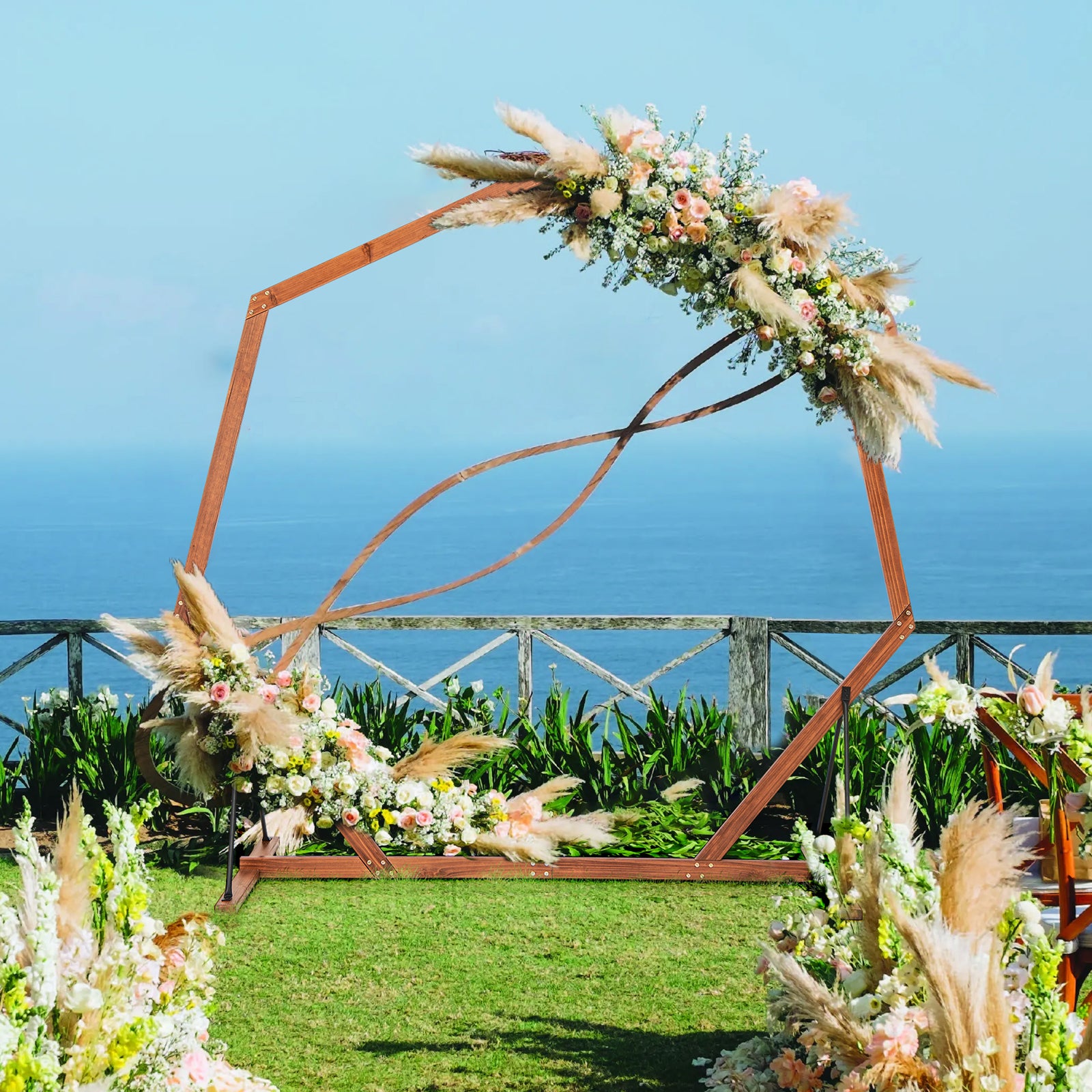 Wooden Wedding Arch Solid Wood Arbor Backdrop Stand for Wedding Ceremony-Heptagon Outdoor Decor at Gallery Canada