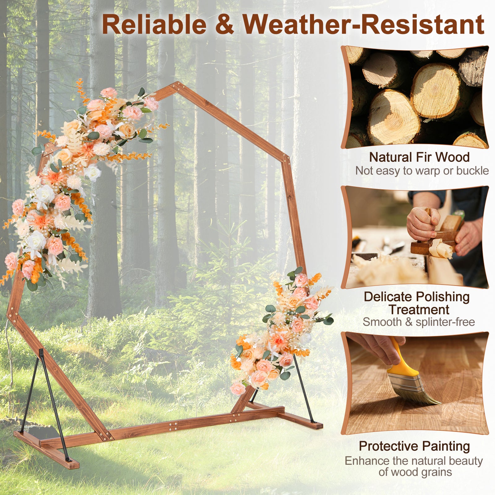 Wooden Wedding Arch Solid Wood Arbor Backdrop Stand for Wedding Ceremony-Heptagon Outdoor Decor at Gallery Canada
