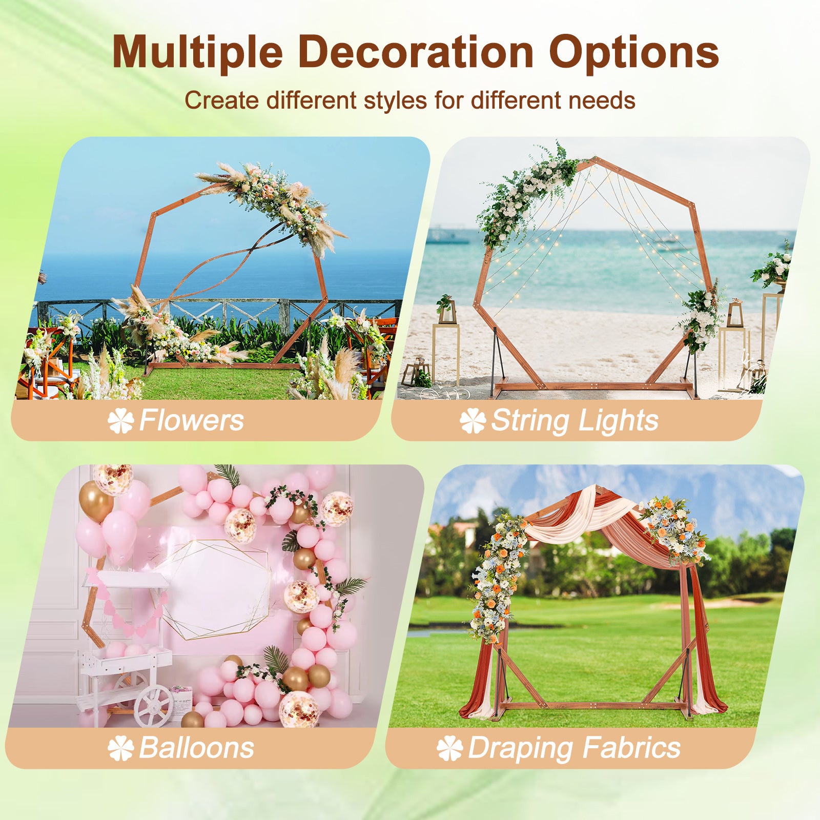 Wooden Wedding Arch Solid Wood Arbor Backdrop Stand for Wedding Ceremony-Heptagon Outdoor Decor at Gallery Canada