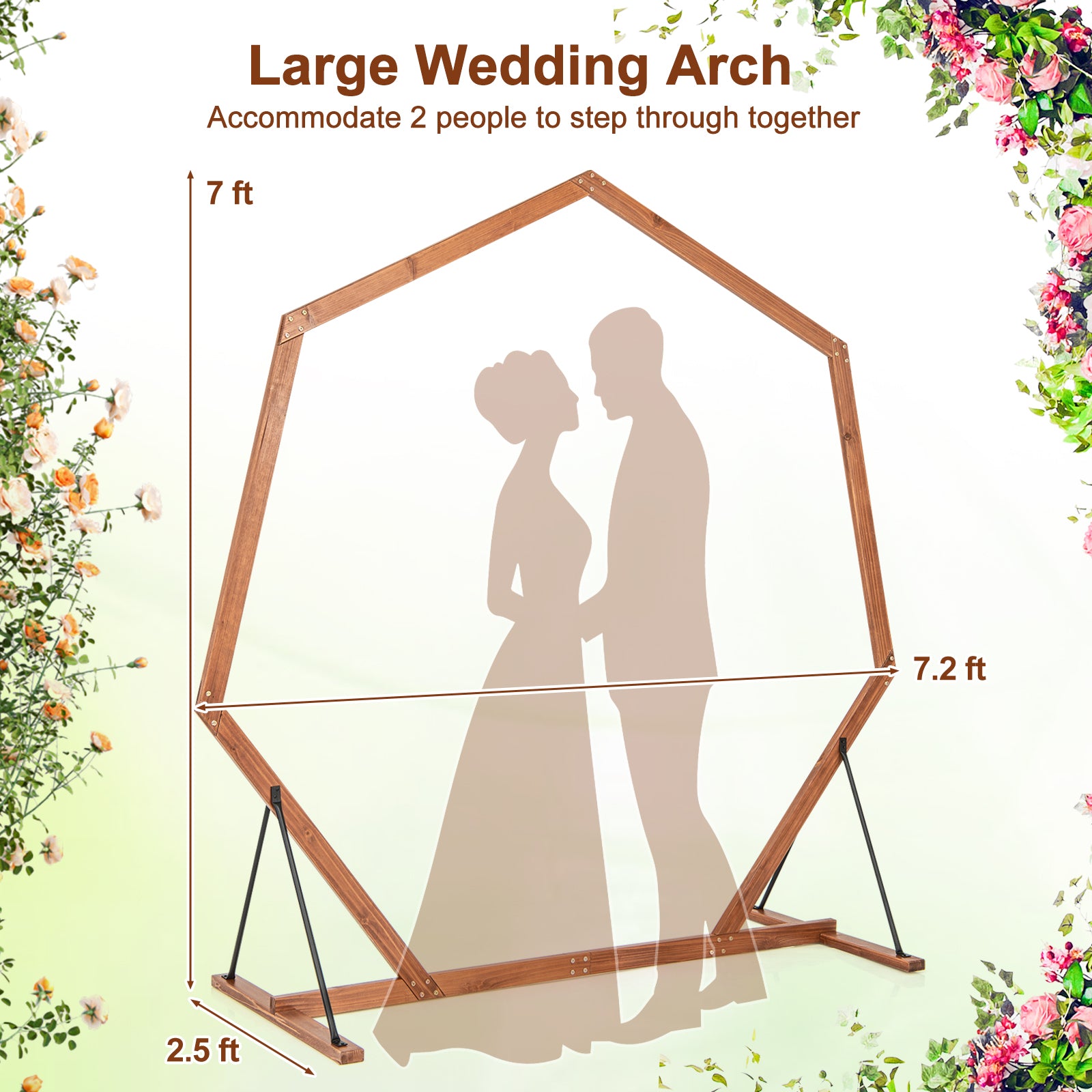 Wooden Wedding Arch Solid Wood Arbor Backdrop Stand for Wedding Ceremony-Heptagon Outdoor Decor at Gallery Canada