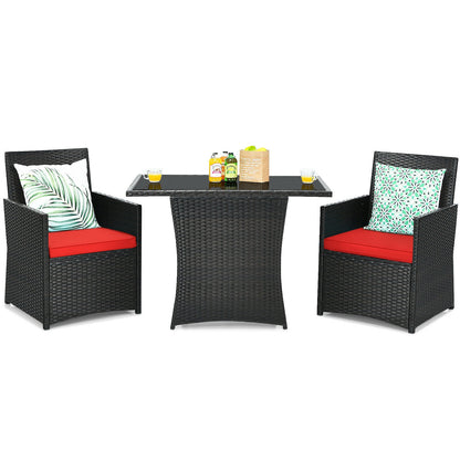 3 Pieces Patio Rattan Furniture Set with Cushion and Sofa Armrest, Red Patio Conversation Sets Red at Gallery Canada