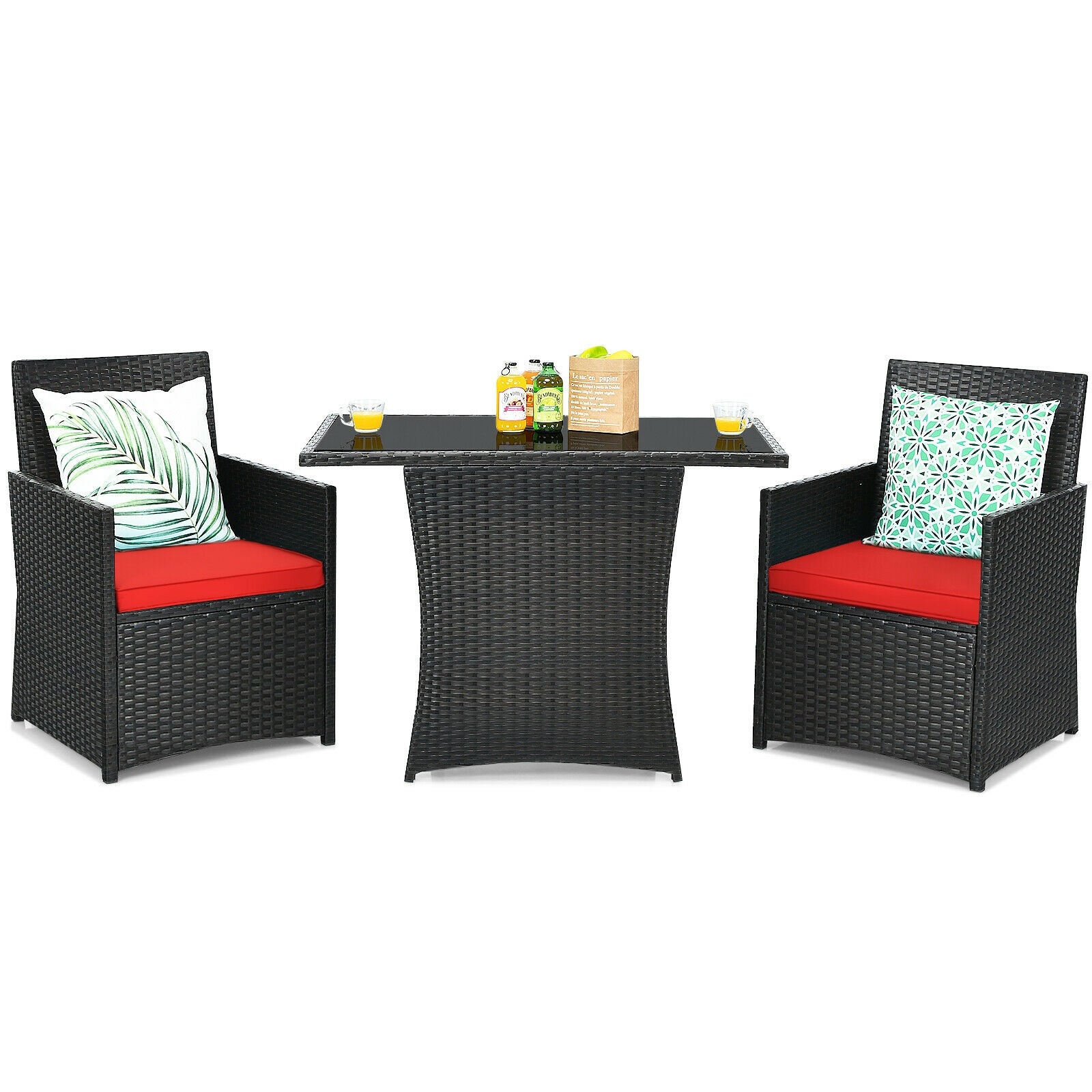 3 Piece Patio Rattan Furniture Set, Red Patio Conversation Sets at Gallery Canada