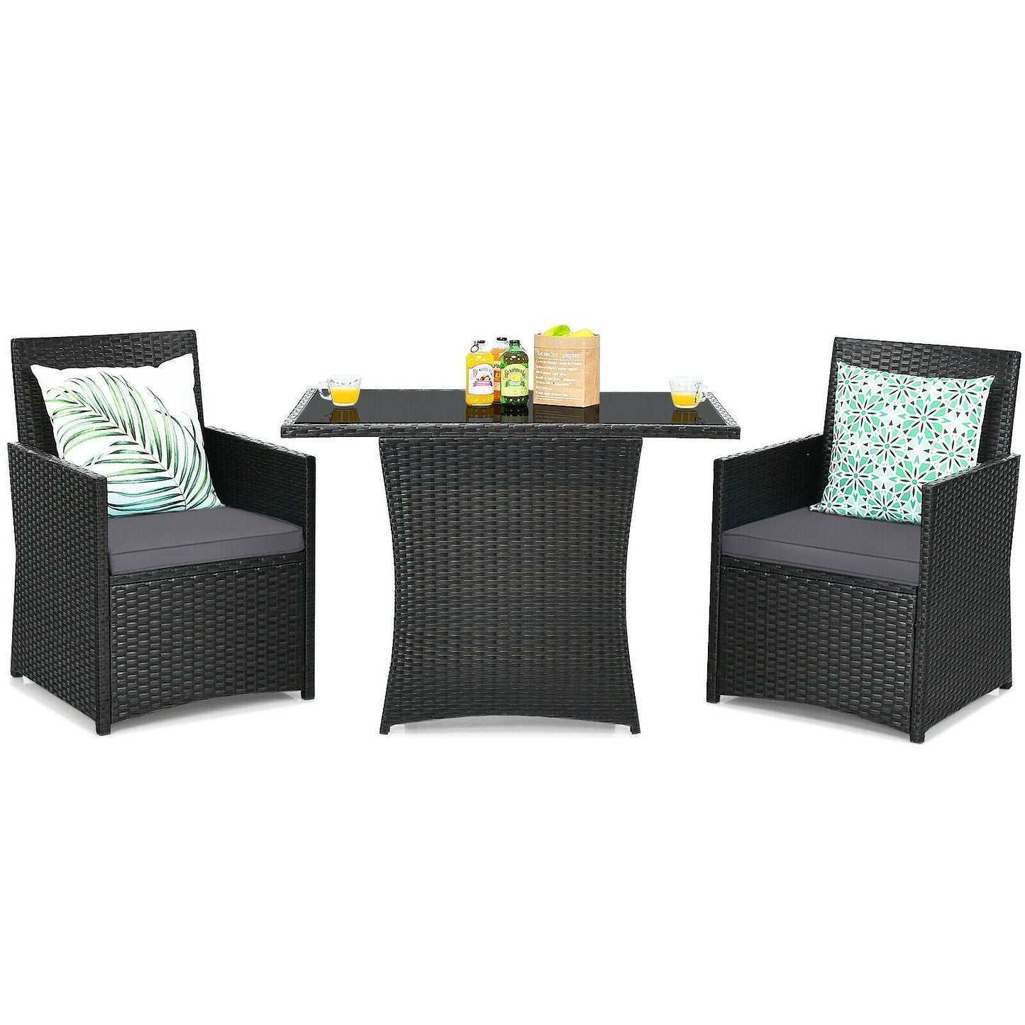 3 Pieces Patio Rattan Furniture Set with Cushion and Sofa Armrest, Gray Patio Conversation Sets at Gallery Canada