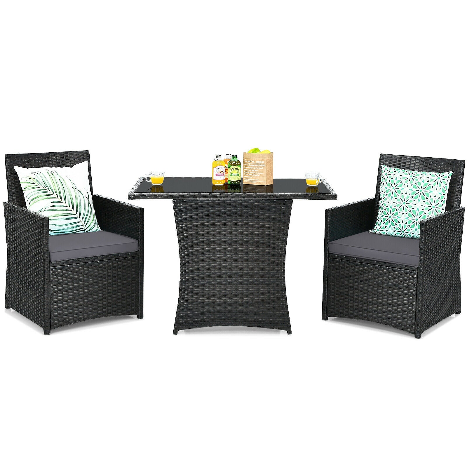 3 Pieces Patio Rattan Furniture Set with Cushion and Sofa Armrest, Gray Patio Conversation Sets at Gallery Canada