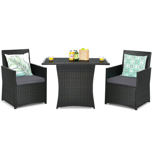 3 Piece Patio Rattan Furniture Set, With Cushion And Sofa Armrest, Gray